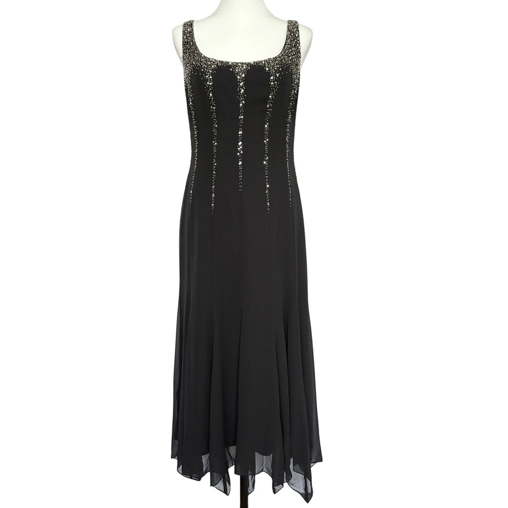 VTG y2k 90s Alex Evenings Black Embellished Sequin New Years NYE Midi Dress